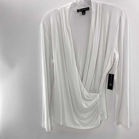 NWT INC White Faux Wrap Long Sleeve Medium Top - Picture 2 of 3
